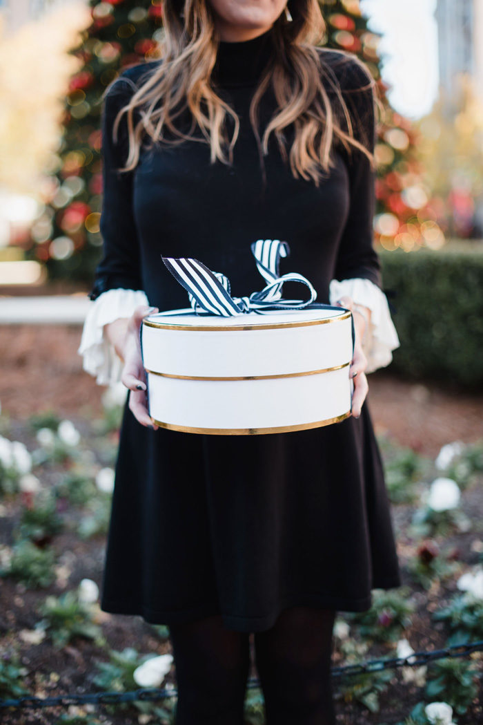 What to wear to Christmas or Christmas Eve services. This cute and conservative bell sleeve dress is perfect for nearly any Holiday occassion