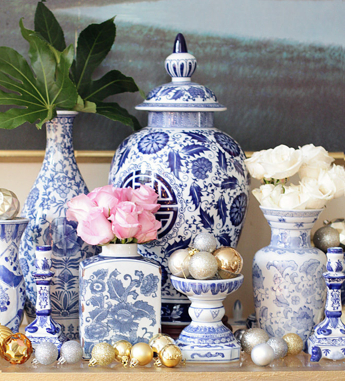 Holiday Home Tour, Blue and White, Ginger Jar, Christmas Tree