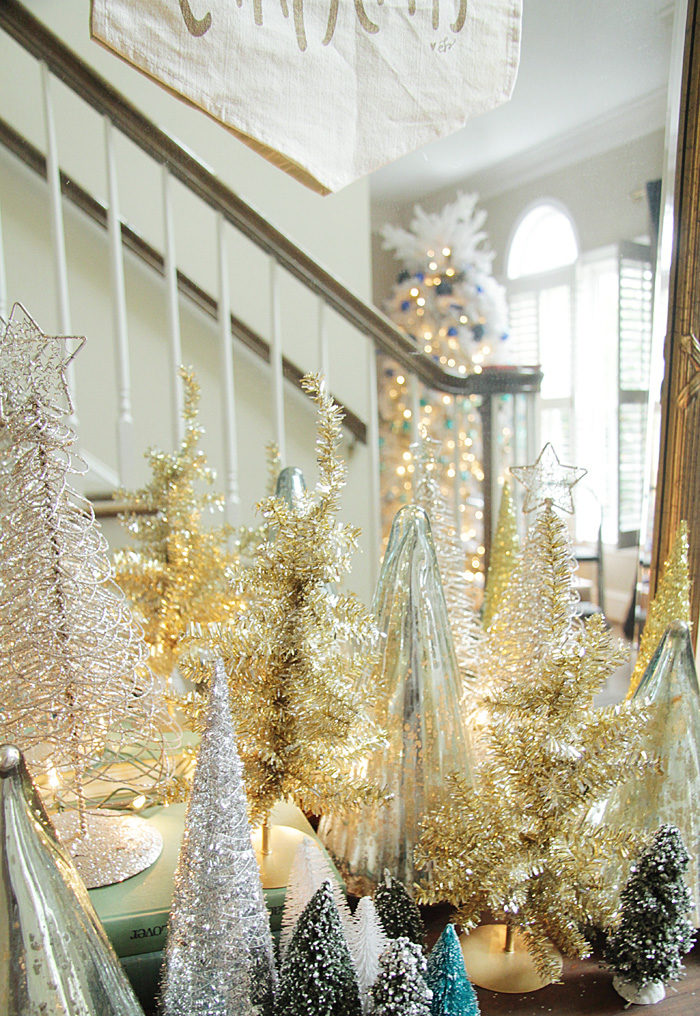 Holiday Home Tour, Blue and White, Bottle Brush Tree, Christmas Tree