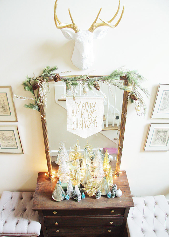 Holiday Home Tour, Blue and White, Bottle Brush Tree, Christmas Tree