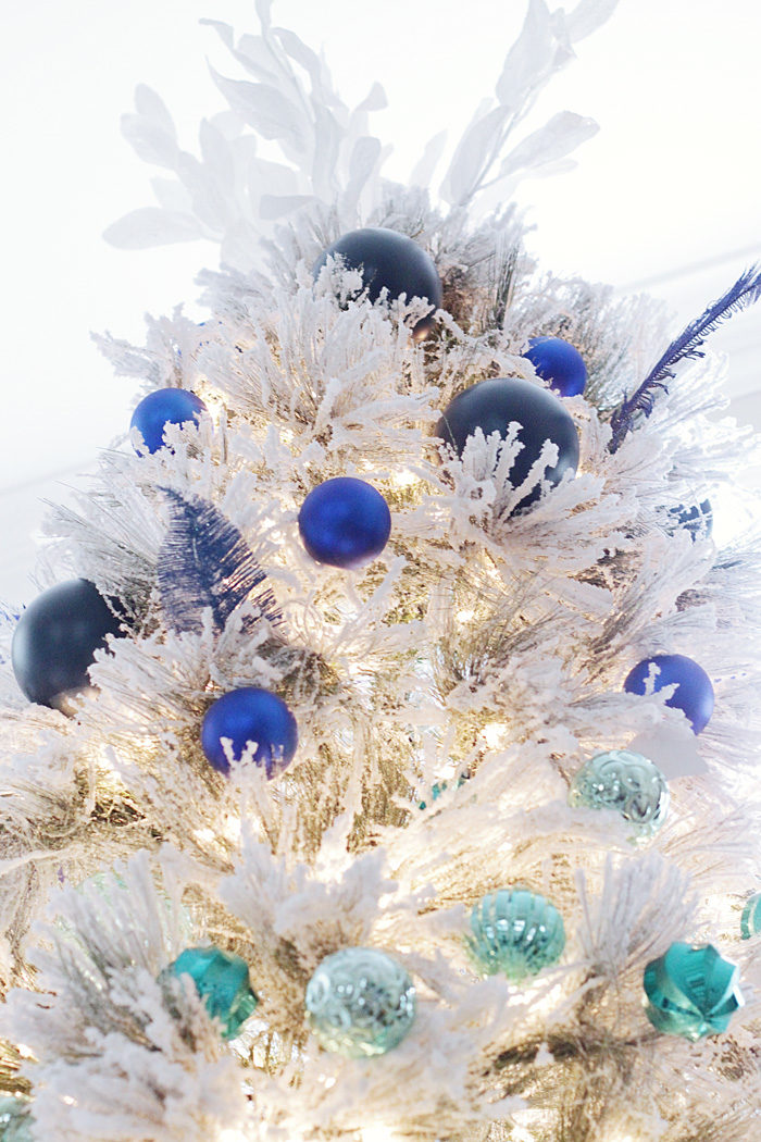 Christmas tree, flocked tree, ombre tree, holiday home tour