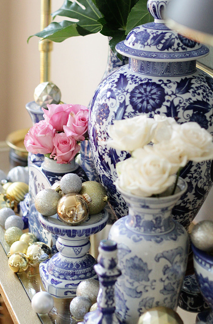 Holiday Home Tour, Blue and White, Ginger Jar, Christmas Tree
