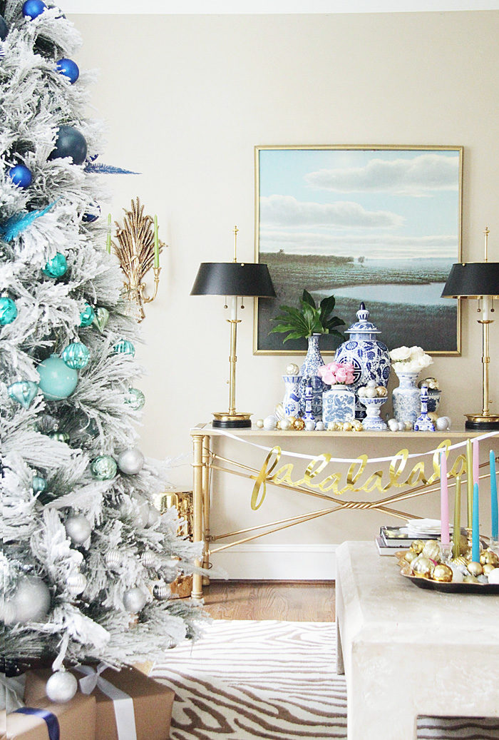 Christmas tree, flocked tree, ombre tree, holiday home tour
