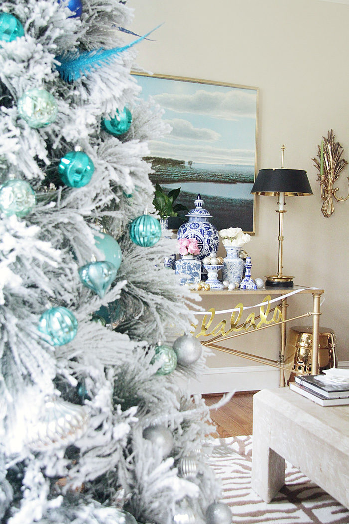 Christmas tree, flocked tree, ombre tree, holiday home tour