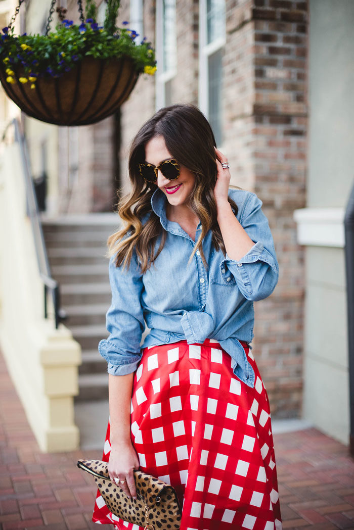 Plaid Skirt, Chambray top, chicwish, valentines day, date night