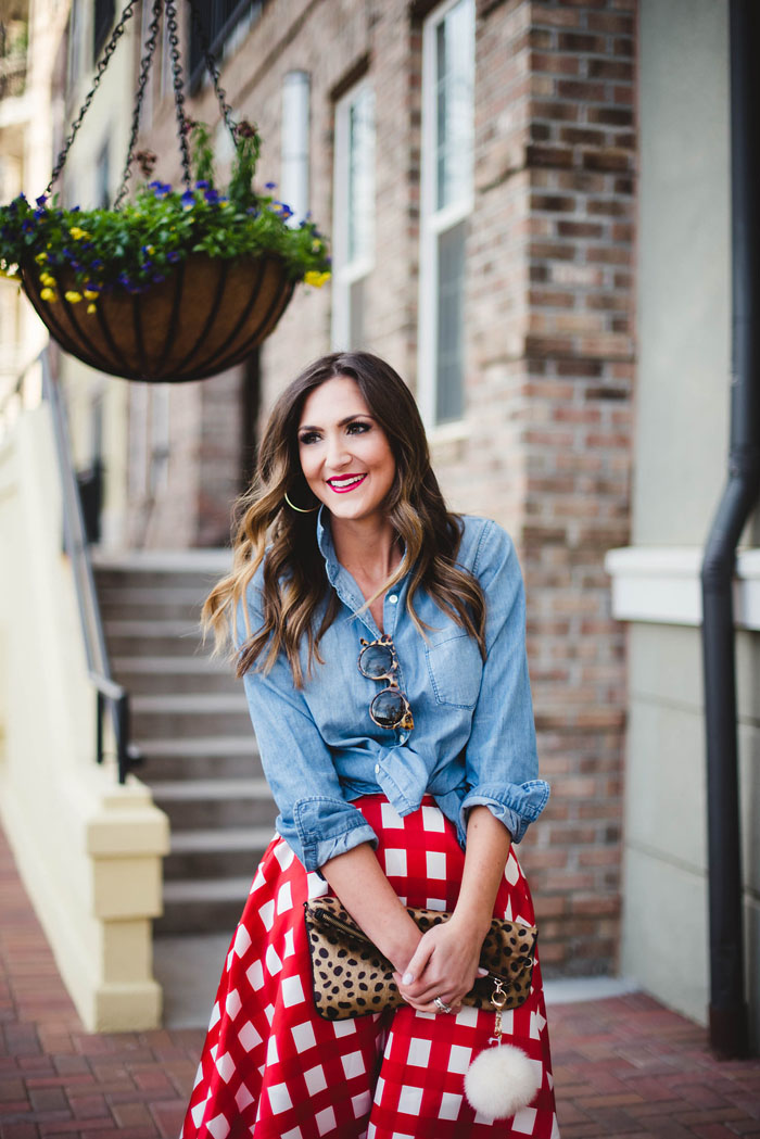 Plaid Skirt, Chambray top, chicwish, valentines day, date night