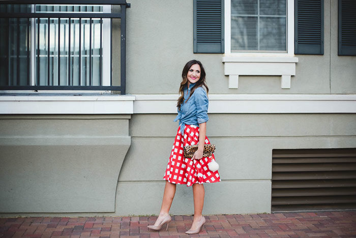 Plaid Skirt, Chambray top, chicwish, valentines day, date night