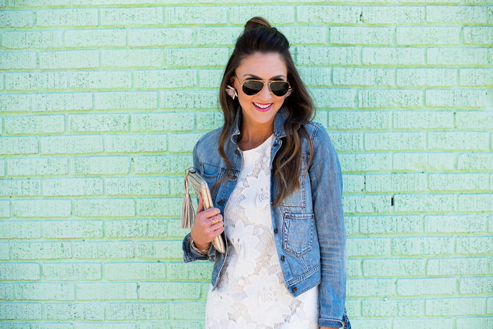 This white lace shift dress is perfect dressed up or down for Spring.