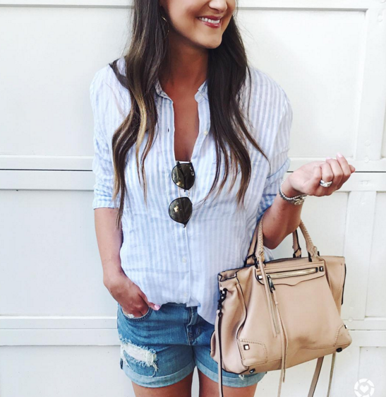 Lightweight linen shirt + denim shorts for easy summer style