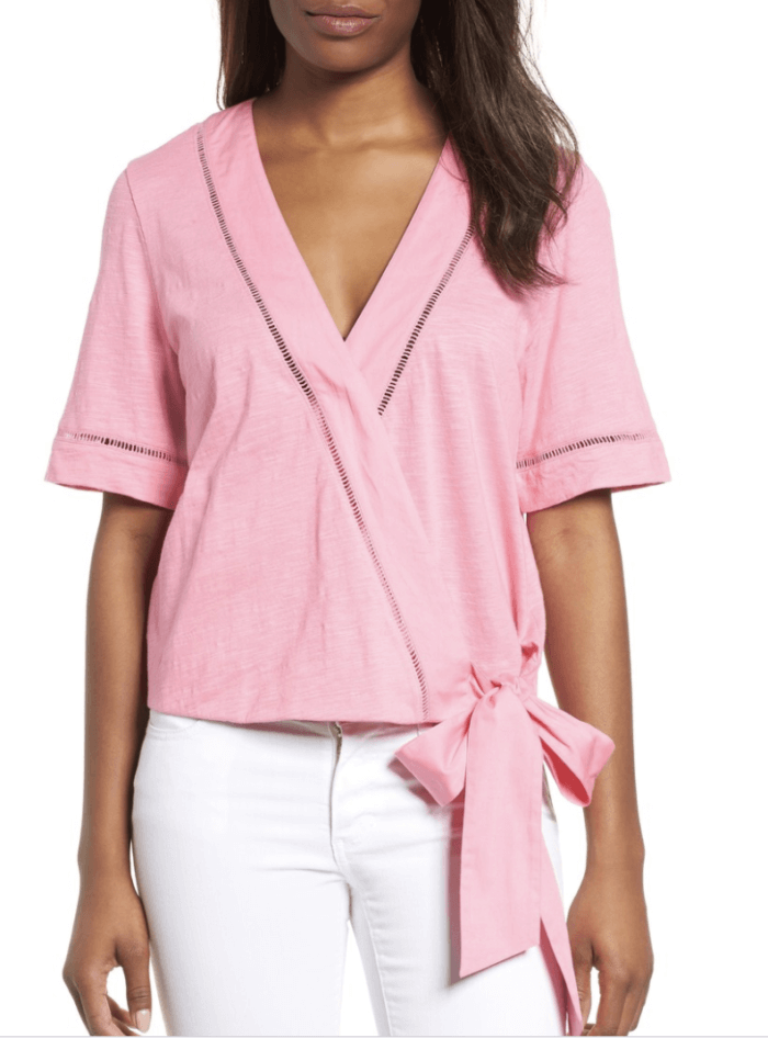 pink wrap front top